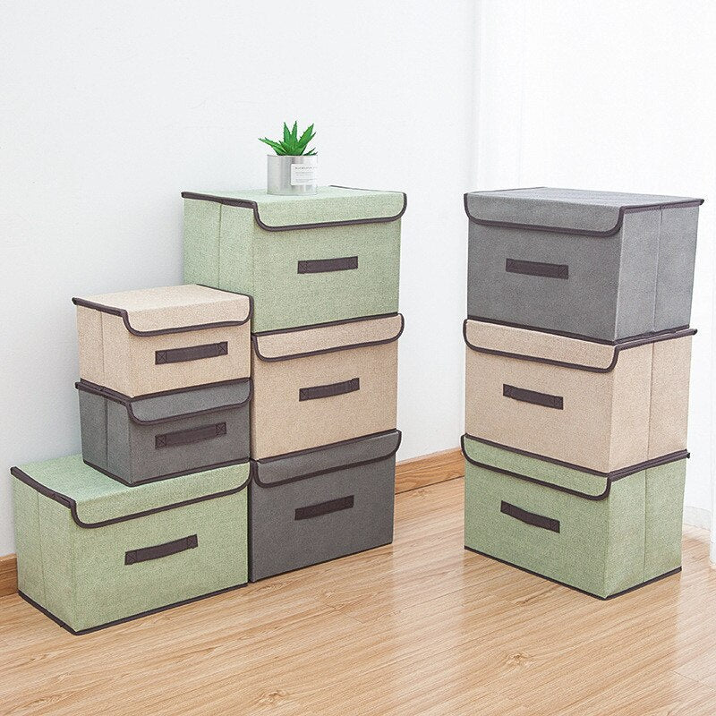 Imitation Linen Washable Linen Storage Box with Lid Clothes Toy Snacks Sundries Organizer Cosmetics Storage Basket